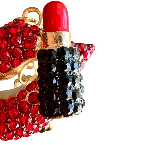 Red Crystal Lip Bag Charm Keychain with Gold Accents - Picture 8 of 16